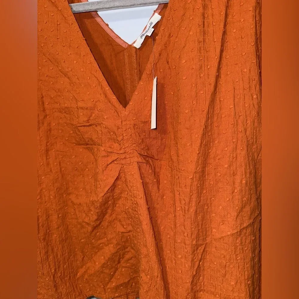 Madewell Puff-Sleeve Top in Clip Dot Warm Nutmeg Fall Autumn Size 12 NWT